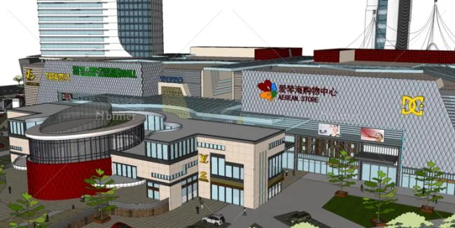 Sketchup Complex Model | Multi story Shopping Center, Commercial Complex, Modern Style