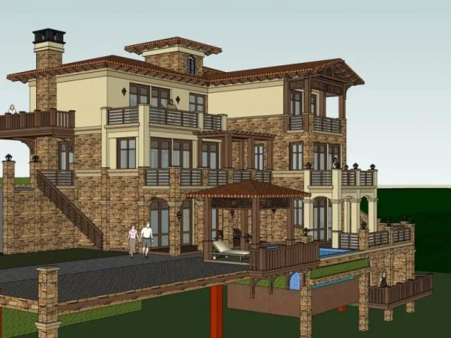 Sketchup Villa Model | Stacked Villa, European Style