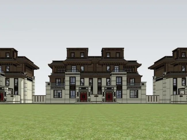 Sketchup Villa Model | Double Split Villa, Chinese Style