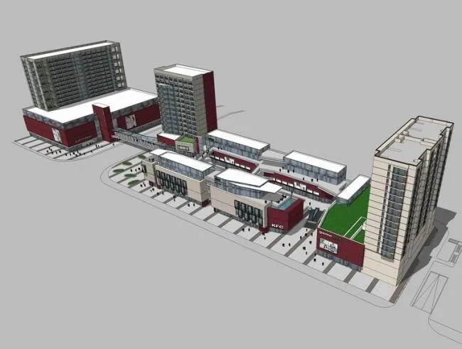 Sketchup Business Model | Multi story Commercial Street, Modern Style