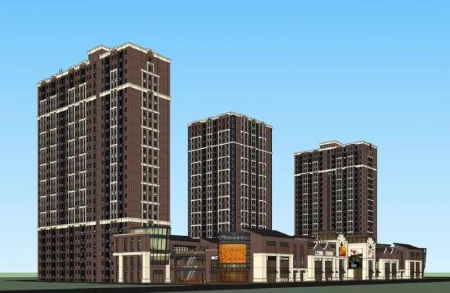 Sketchup Complex Model | High rise residential, hotel, European style, ground floor commercial, large commercial complex