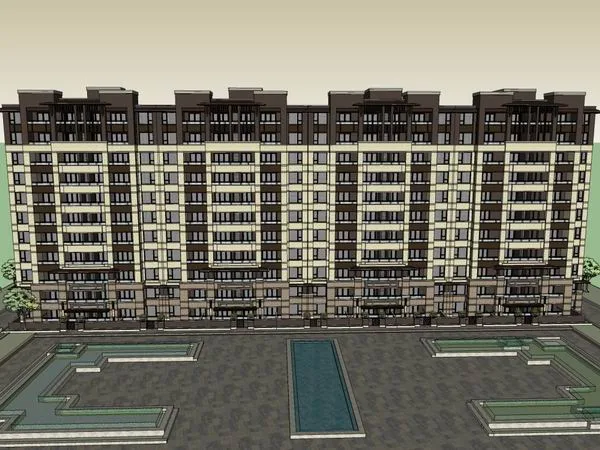 Sketchup Residential Model | Multi story Row House, Classical Style, 11 Floors