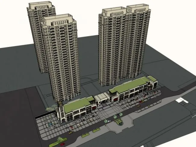Sketchup Residential Model | High rise residential, ground floor commercial, residential building, classical style