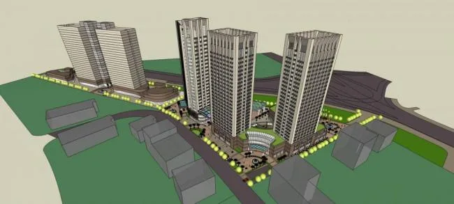 Sketchup Complex Model | High rise commercial complex, modern style, hotel office, commercial podium