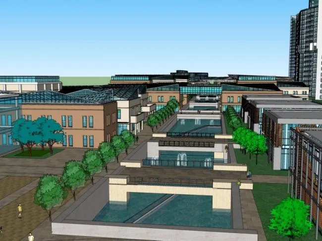 Sketchup Complex Model | High rise office building, hotel, ground floor commercial, residential, multi story complex, modern style