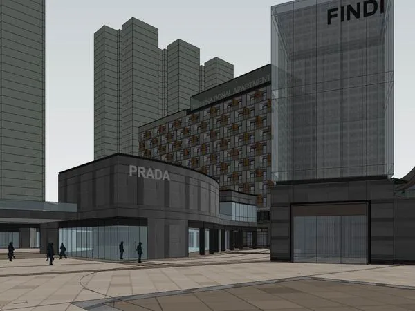 SketchUp Complex Model: Multi-Story High-Rise with Office, Hotel, and Ground-Floor Retail in Modern Style