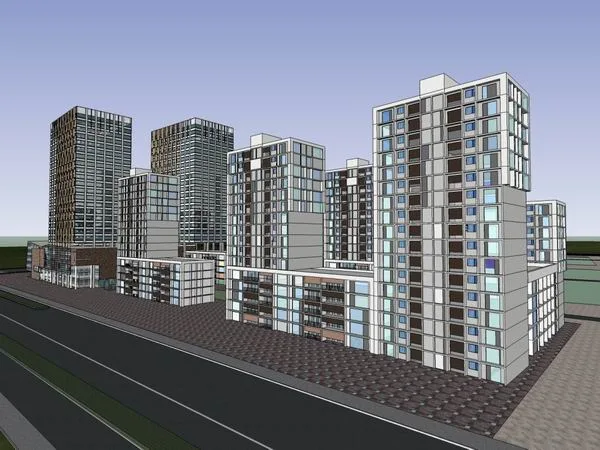 Sketchup Residential Model | High rise residential building, bottom commercial, street level commercial, modern style, 19 floors