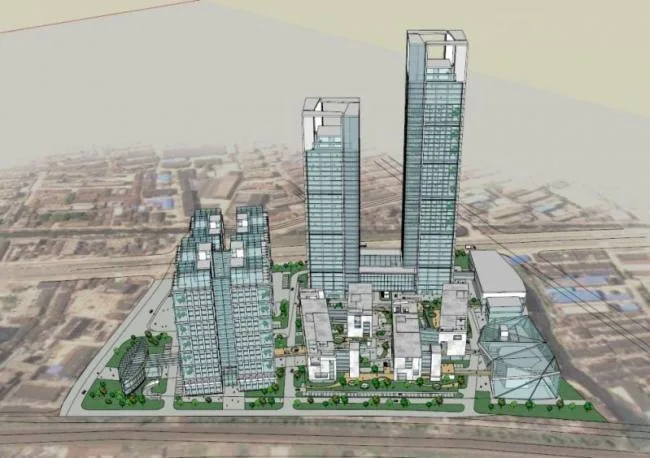Sketchup Office Model | Super high-rise office building, ground floor commercial, modern style