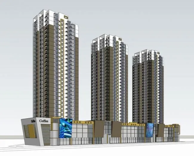 Sketchup Residential Model | High rise residential, ground floor commercial, residential building, modern style