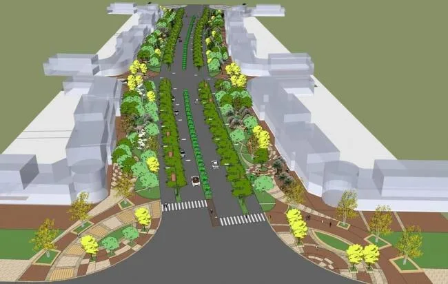 SketchUp Landscape Design: Streetscapes, Pedestrian Walkways, Roadside Greenery, Street Lamps, and Road Views