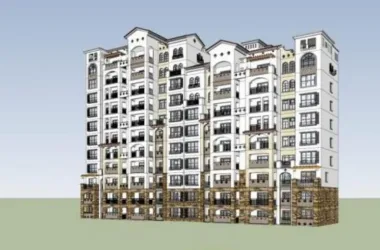 SketchUp Residential Model: Mediterranean-Inspired High-Rise Complex with Spanish Classical Design-BIM WORLD