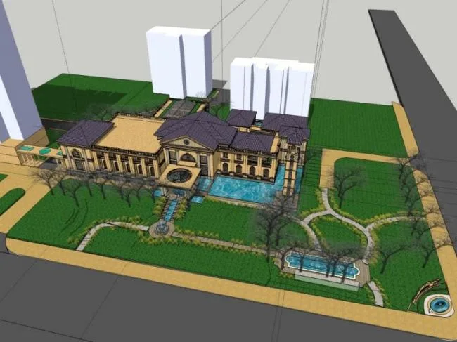 Sketchup Business Model | Multi story Clubhouse, Classical Style