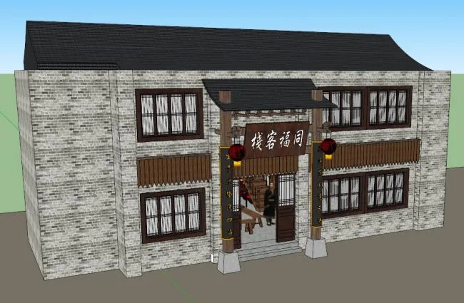 Sketchup Business Model | Multi story Inn Hotel, Chinese Style