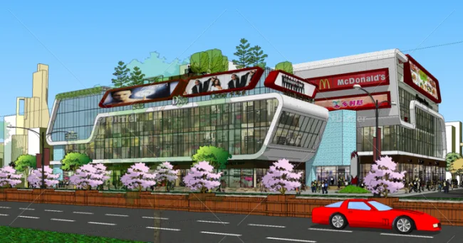 Sketchup Business Model | Multi story Shopping Mall Commercial Street, Modern Style