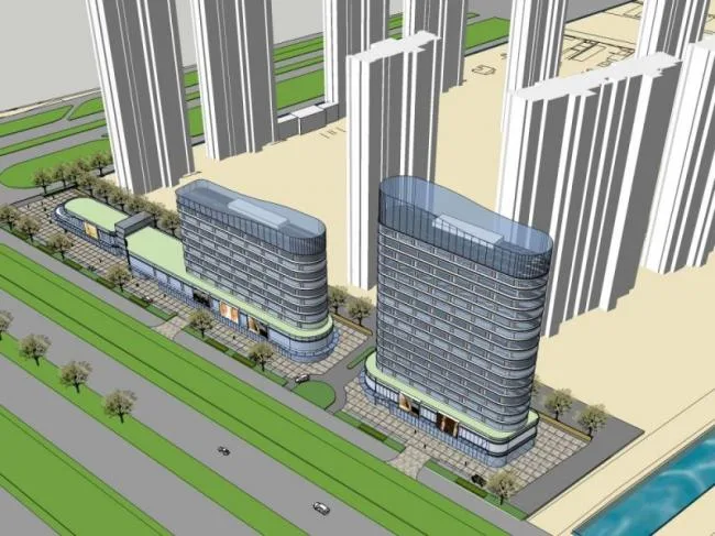 SketchUp Complex Model: Multi-Story Modern Commercial Building with Hotel and Office Spaces