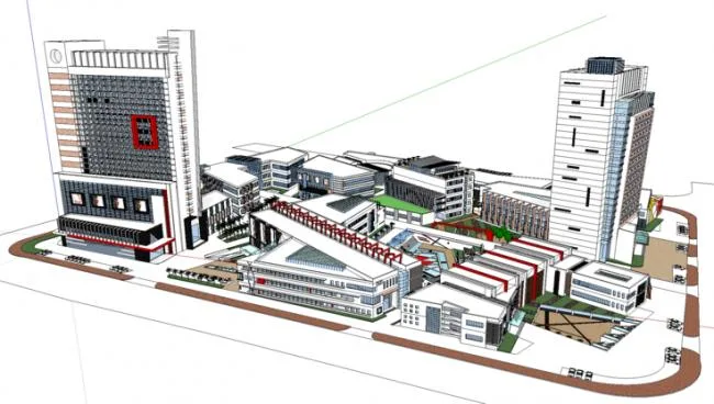 Sketchup Complex Model | Multi story High rise Mixed City Complex, Commercial Pedestrian Street, Shopping Center, Hotel, Modern Style