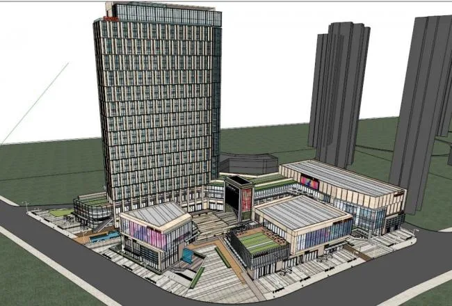 Sketchup Complex Model | High rise commercial complex, office, commercial podium, modern style