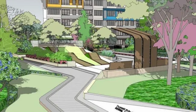 Sketchup Landscape Model | Residential Community Landscape, Corridor and Seating, Modern Style