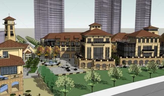 Sketchup Business Model | Multi story Commercial Street, Spanish Style, Classical Style