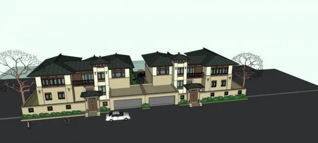 Sketchup Villa Model | Twin Villa, New Chinese Style, Residential Architecture