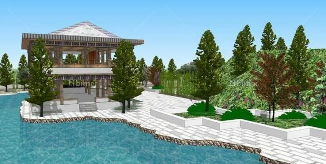 Sketchup Landscape Model | Park, Landscape, Chinese Style, Garden, Water Feature