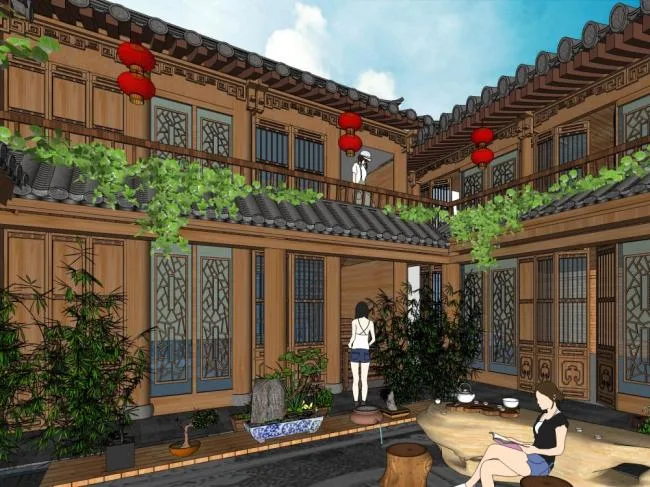 Sketchup Villa Model | Courtyard Villa, Classical Style