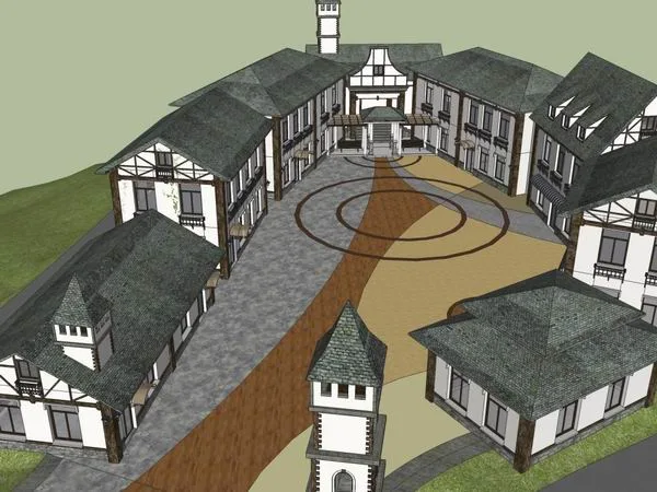 Sketchup Business Model | Multi story commercial street, European style square, classical style
