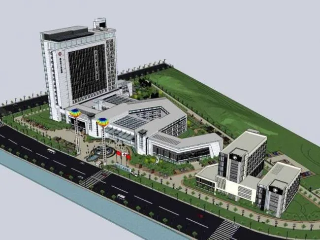 Sketchup Hospital Model | Multi story High rise Hybrid Huishan District People's Hospital, Medical Building, Modern Style
