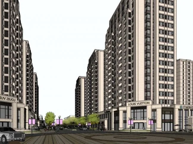 SketchUp Model of a Classical High-Rise Residential Building with Ground Floor Commercial Space