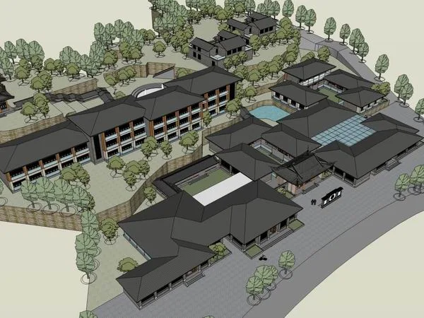 Sketchup Hotel Model | Multi story Resort Hotel, Chinese Style