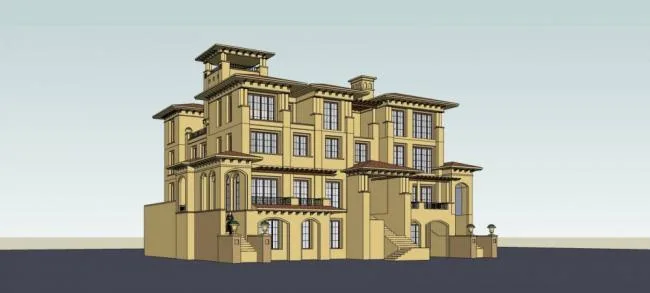 Spanish-Style Mediterranean Stacked Villa Model in SketchUp