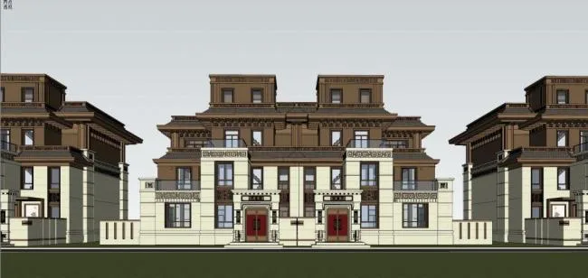 Sketchup Villa Model | Row Villa, Chinese Style, Residential Architecture