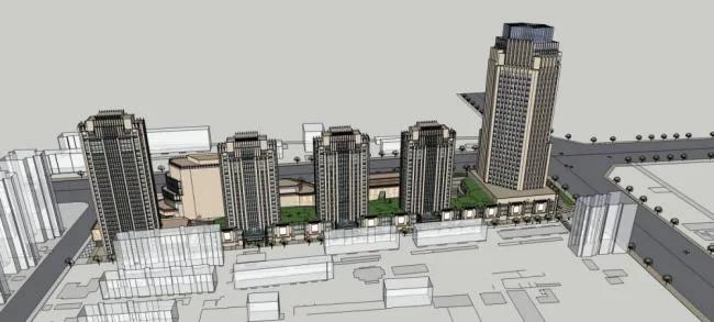 Sketchup Complex Model | High rise commercial complex, office, residential, neoclassical style