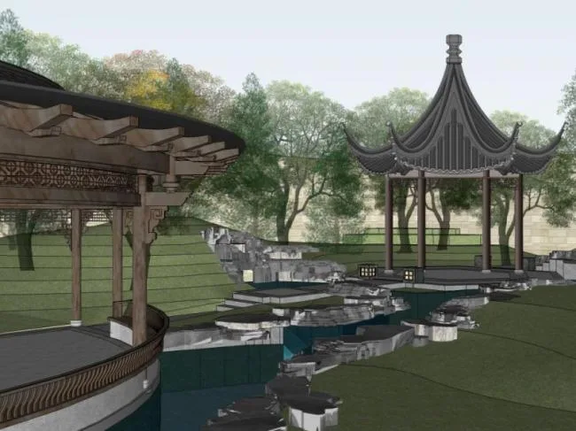 Sketchup Landscape Model | Courtyard Garden Landscape, Chinese Style