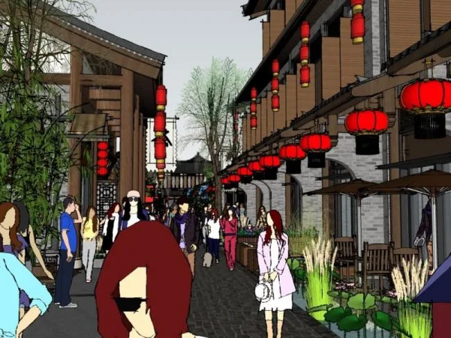 Sketchup Business Model | Multi story Commercial Street, Chinese Style