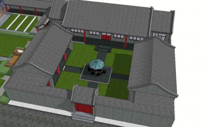 Sketchup Residential Model | Multi story Courtyard with Inner Courtyard, Residential Building, Chinese Style