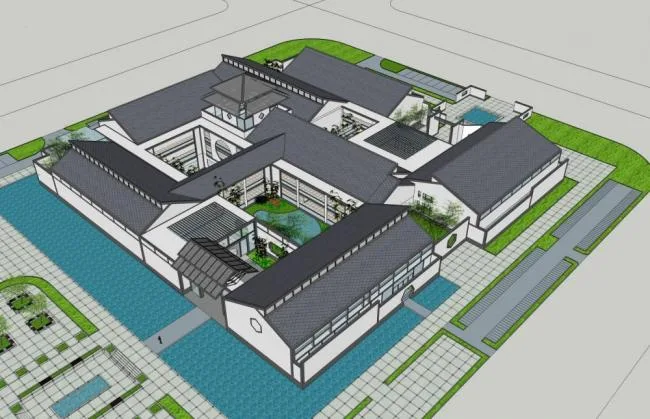Sketchup Cultural Model | Museum, Single Story, Chinese Style, Cultural Architecture
