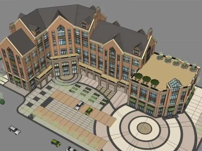 Sketchup Business Model | Multi story commercial building, British style