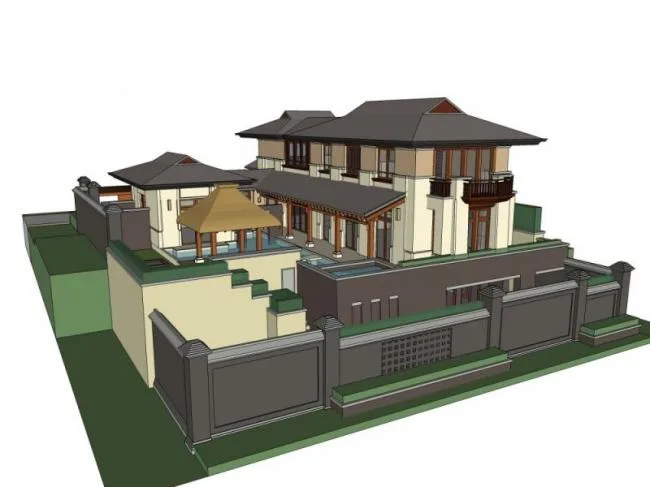 Sketchup Villa Model | Stacked Villa, Modern Chinese Style