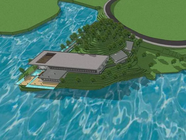 Sketchup Landscape Model | Multi story Leisure Landscape Clubhouse, Modern Style