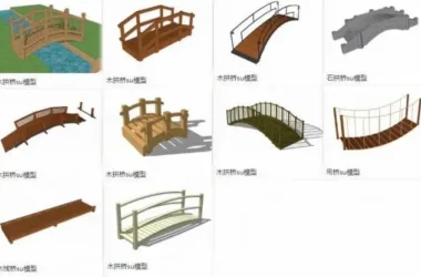 SketchUp Material Models: Bridge Types and Landscape Components Including Stone, Wooden, and Suspension Bridges-BIM WORLD