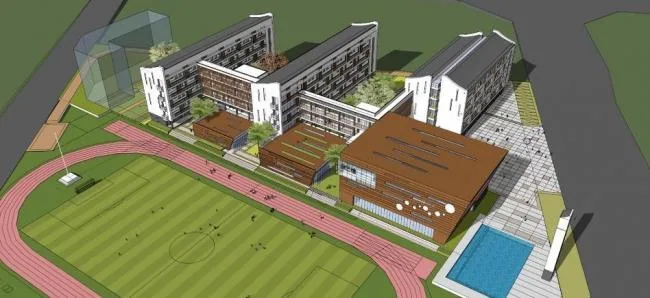 SketchUp School Model: Multi-Story Primary and Secondary Educational Building in Modern Chinese Style
