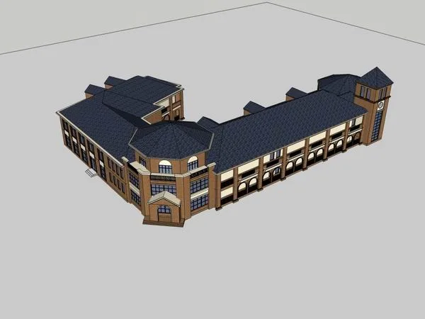 Sketchup School Model | Multi story Kindergarten School, Campus Educational Architecture, Classical Style