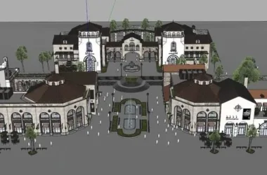 SketchUp Business Model: Multi-Story Classical Style Commercial Street Design-BIM WORLD
