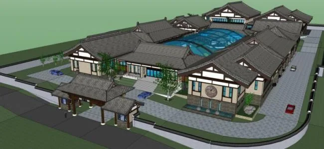 Sketchup Office Model | Low rise Office Building Complex, Chinese Style