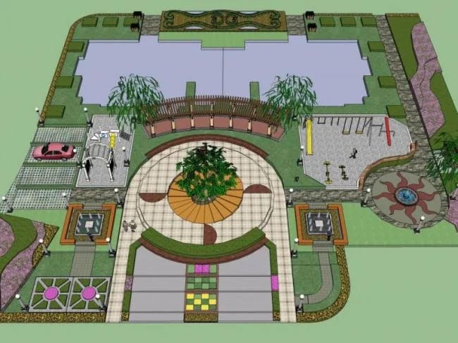 Sketchup Landscape Model | Community Landscape, Modern Style