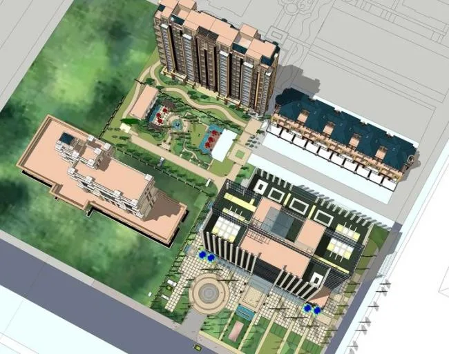 Sketchup Complex Model | High rise Commercial Complex, Square Planning, Modern Style