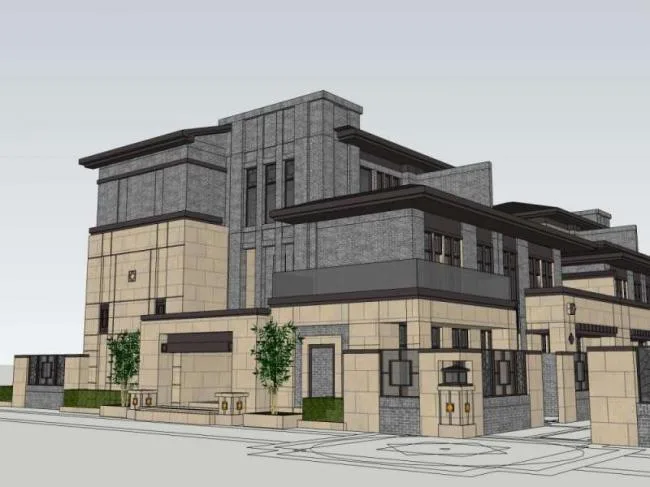 Sketchup Villa Model | Stacked Villa, Modern Chinese Style