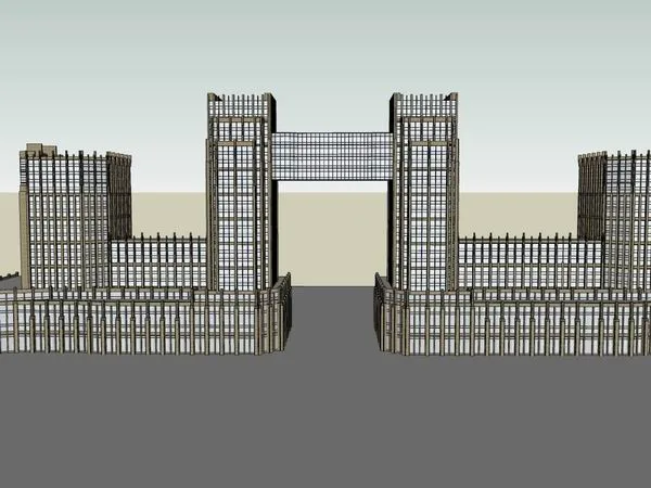 SketchUp Office Model: European Classical High-Rise Office and Street-Side Commercial Building