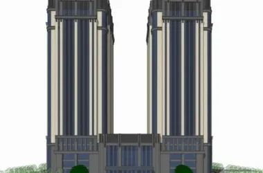 SketchUp Hotel Model: Neoclassical High-Rise with Twin Office Towers-BIM WORLD